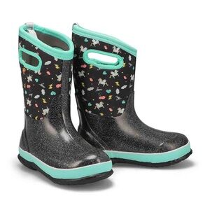 Bogs Kids Glitter Black and Mint Boots